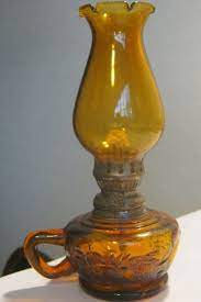 Vintage Miniature Oil Lamp Amber Glass