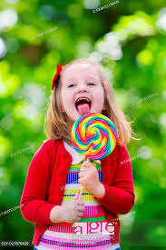 Cute Little Girl With Big Colorful Lollipop Child Eating