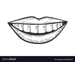 female smile mouth sketch engraving
