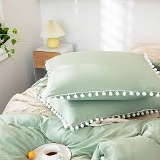 bedbay sage green bedding set pom