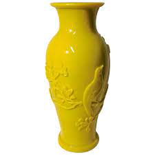peking glass carved cameo yellow vase