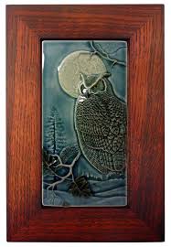 Framed Ceramic Tile Night Owl Art Tile