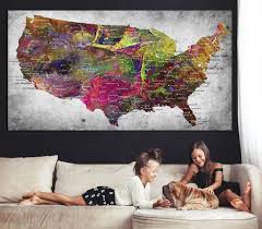 Canvas Us Map Poster Colorful Wall