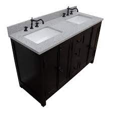 A double sink bathroom vanity can look less bulky and more delicate and simplistic if you choose vessels instead of undermount sinks. Bellaterra Home Plantation 55 In W X 22 In D Double Bath Vanity In Brown With Granite Vanity Top In Gray With White Rectangle Basins Bt100 55 Ba Gy The Home Depot