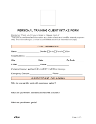 personal training client intake form
