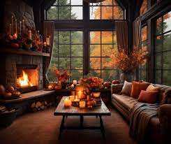 A Cozy Living Room With A Roaring Fireplace