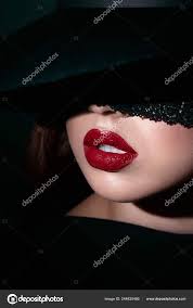 beautiful with red lips stock