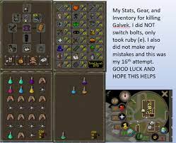 This is an easy way to kill galvek with a decent ranged level. Galvek Kill Gear Inventory For Ironman No Brews Low Defense Bonus Ironscape