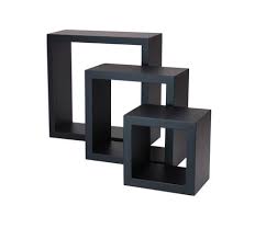 3 Piece Wall Cube Black Shelf Set