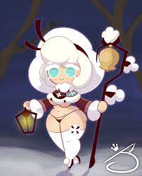 explicit, cookie run, aged up, cookie run kingdom, cotton cookie, mostly  nude, night, outside, skimpy clothes, snowing, thick thighs, thighhighs,  white hair - rule34.lol