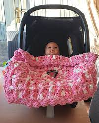 Crochet Baby Carseat Blanket Hat Set