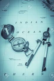 Nautical Chart Of The Indian Ocean With Compass And Dividers
