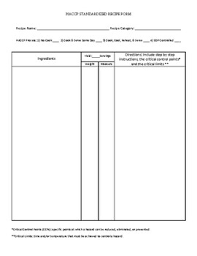 Haccp Standardized Recipe Form With Example For Culinary