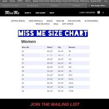Miss Me Denim Miss Me Size Chart For Jeans Miss Me Jeans
