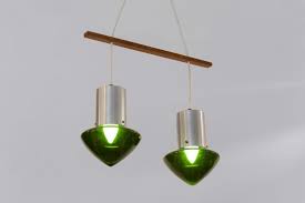 Pair Of Green Glass Pendant Lights