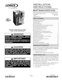 Lennox Air Conditioner Heat Pump Outside Unit Manual L0805419