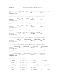 Chem 1117 Balancing Equation Practice