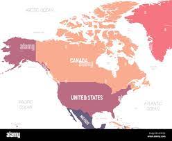 Carte de l'Amérique du Nord. Carte politique détaillée continent nord- américain avec étiquetage des noms de pays, d'océan et de mer Image  Vectorielle Stock - Alamy