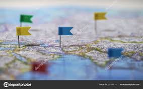 Locations Marked Pins World Map Global Communication Network Closeup