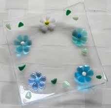 Fused Glass Plate Turquoise Blue White