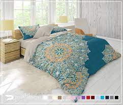 mandala bedding set boho teal and