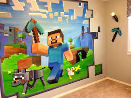 Pin Em Minecraft Mural Themed Bedroom