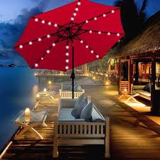9 Ft Solar Umbrella 32 Led Lighting Patio Umbrella Table Market Umbrella With Tilt And Crank Outdoor Umbrella In Red