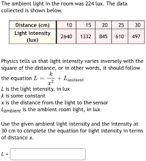 Distance Cm Light Intensity Lux