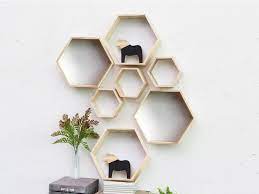 2 X White Wooden Hexagon Floating Wall