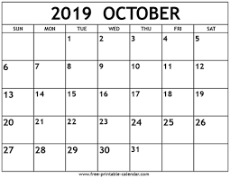 October 2019 Calendar Template Free Printable Calendar Com