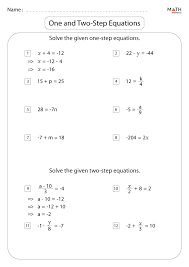 One And Two Step Equations Worksheets