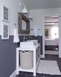 two tone walls gray and white bathroom