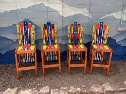 Set Of 4 Ski Bar Stools Patio Chairs