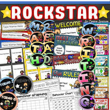 Rockstar Theme Class Decor Bundle Behavior Chart Name Plates Labels Signs