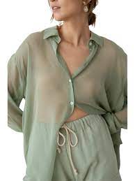 Women Sheer Button Down Blouse See Through Mesh Shirt Long Sleeve V Neck  Lapel Loose Oversized Blouse Top - Walmart.com