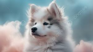 white husky puppy in the clouds