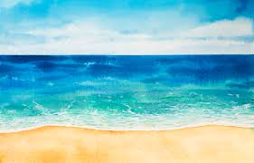 Sea With Sky Watercolor Painting Vector