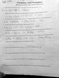Chemistry 2205 Worksheet Writing