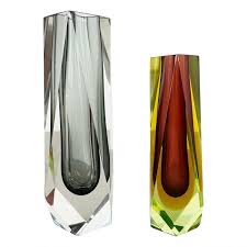 Rare Set Of 2 Faceted Murano Glass