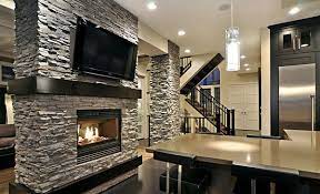 House Design Stacked Stone Fireplaces