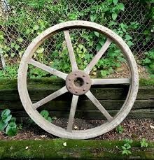 Huge Antique Wood Wagon Wheel 44