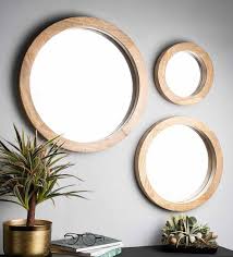 mango wood round wall mirror in