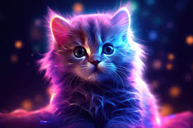 cute neon glowing kitten free stock