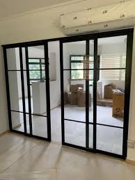 Black Aluminium Glass Sliding Door For