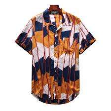 Mens Short Sleeve Button Casual Printed Beach Hawaiian Shirt