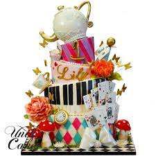 wonderland themed 1st birthday cake