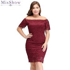 Us 18 66 44 Off Burgundy Short Cocktail Dresses Plus Size 2019 Sexy Lace Knee Length Women Prom Dress Designer Bodycon Formal Evening Party Gown In