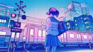 anime art train night city