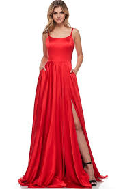 Red Prom Dress With Slit And Flare