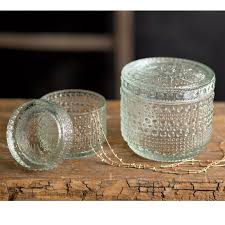 set of two decorative glass jars cut